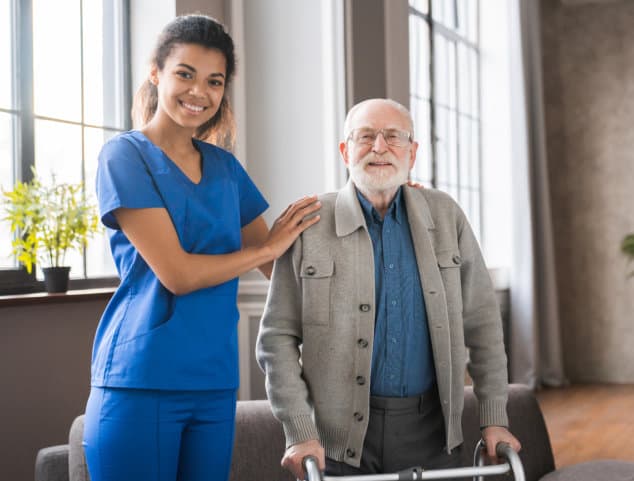 Caregiver sharing a happy moment with an older adult